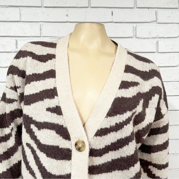 J.Crew Women’s Ribbed V-neck Wool Blend Zebra Stripe Cardigan - Picture 6 of 13